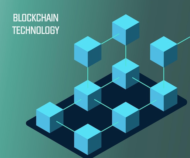 Tecnología Blockchain Concepto de ilustración de vector plano isométrico Visualización de estructura de datos de cadena de bloques de alta tecnología