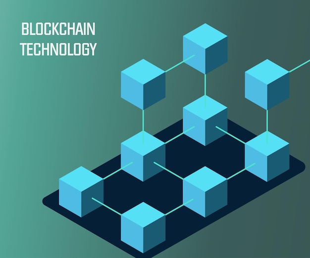 Tecnología Blockchain Concepto de ilustración de vector plano isométrico Visualización de estructura de datos de cadena de bloques de alta tecnología