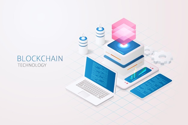 Tecnología Blockchain y Criptomoneda a través del sistema de computadora y computadora portátil