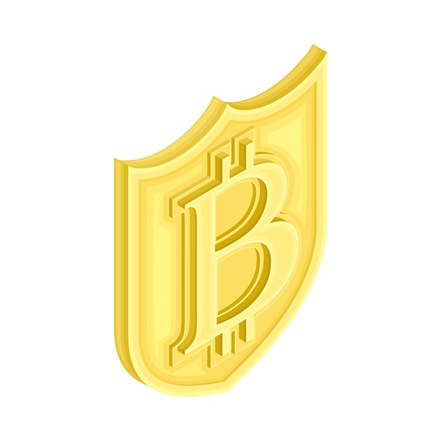 Tecnología blockchain con escudo dorado como símbolo de protección y seguridad Ilustración vectorial isométrica