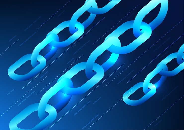 Vector tecnología blockchain líneas que se conectan y se rompen en líneas rectas representa el sistema de tecnología de almacenamiento de datos que están vinculados juntos en una red a través de encriptación informática