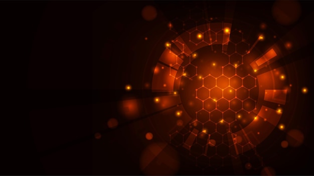 Tecnología de ciencia ficción digital con concepto de hexágono de línea con fondo de luz roja abstracta