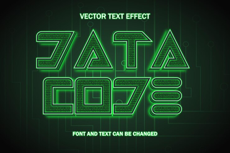 Vector tecnología de código de datos verde resplandor plantilla de estilo de fuente de efecto de texto editable 3d