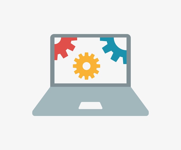 Tecnologia computacional. Icono de vector de automatización aislado sobre fondo blanco. Signo de automatización. Pictograma de computadora portátil y equipo.