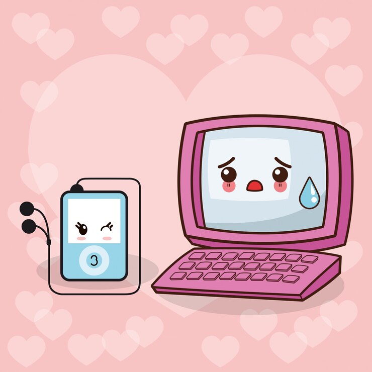 Vector tecnología de computadora kawaii mp3