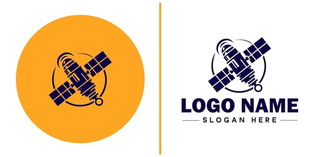 Vector tecnología de comunicaciones por satélite iconos de comunicación por satélite logotipo de satélite símbolo de señal vector editable