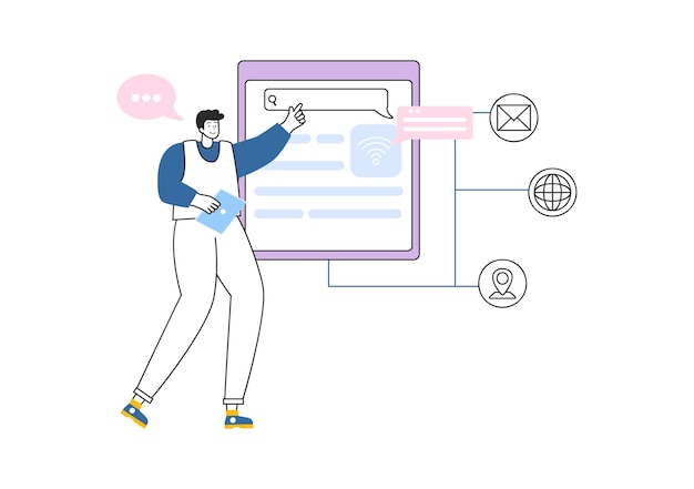 Tecnología de conexión a la red de Internet de Intranet Ilustración vectorial para compartir información confidencial de la empresa y el sitio web en un fondo plano de dibujos animados