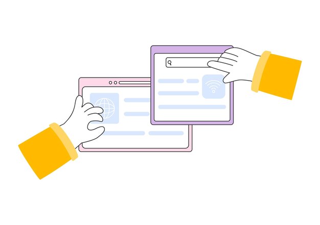 Tecnología de conexión a la red de Internet de Intranet Ilustración vectorial para compartir información confidencial de la empresa y el sitio web en un fondo plano de dibujos animados