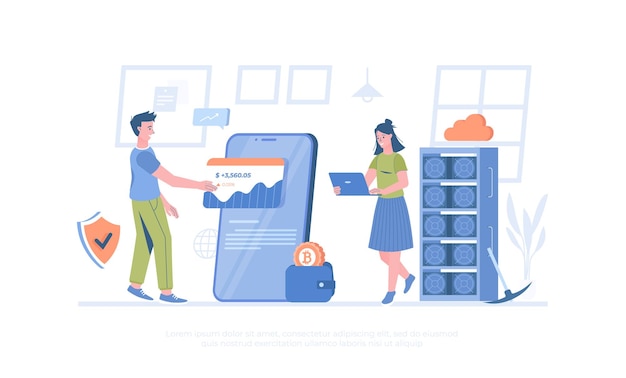 Tecnología de criptomonedas Inversión de dinero digital Mercado de minería de monedas criptográficas Cartoon moderno