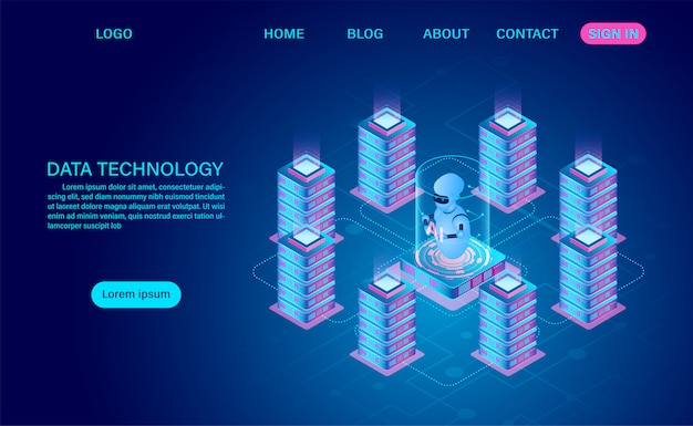 Tecnología de datos y procesamiento de grandes datos Protección del concepto de seguridad de datos. información digital isométrica dibujos animados