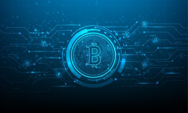 Tecnología digital de moneda criptográfica bitcoin en placa de circuito. cambio del mercado de dinero en las finanzas.