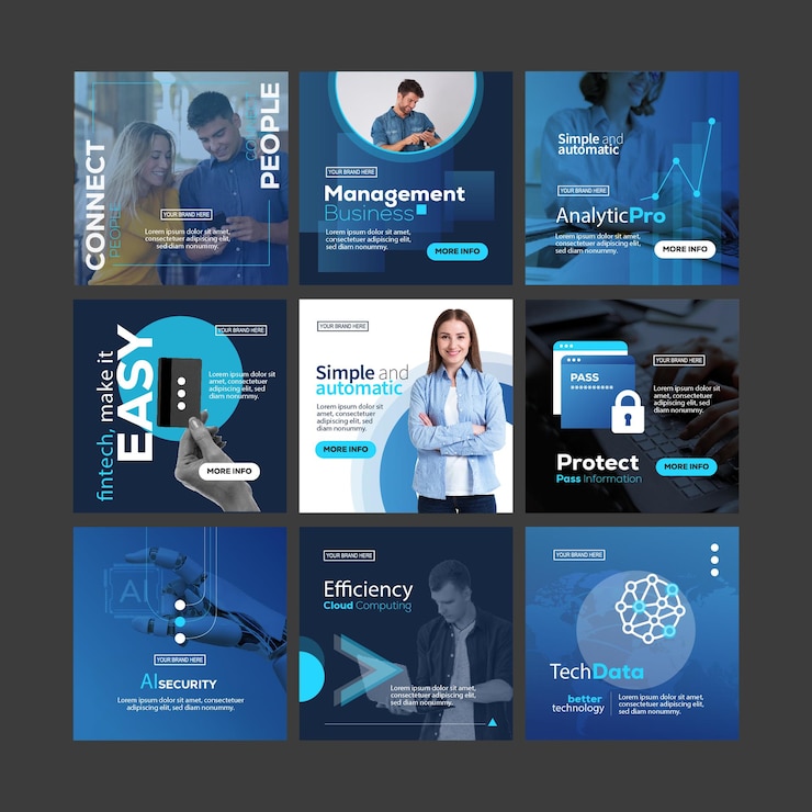 Vector tecnología digital de negocios en el feed de rompecabezas de instagram