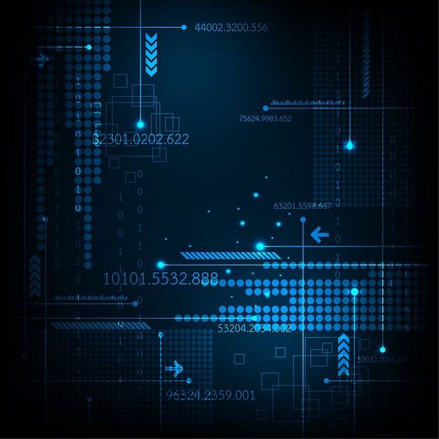 Tecnología digital de vector sobre un fondo azul oscuro.