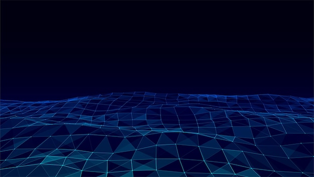 Tecnología digital vectorial onda Ciberespacio oscuro con puntos y líneas de movimiento Digital futurista