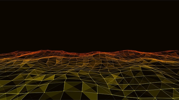 Tecnología digital vectorial onda Ciberespacio oscuro con puntos y líneas de movimiento Digital futurista