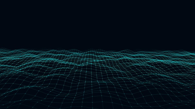 Tecnología digital vectorial onda Ciberespacio oscuro con puntos y líneas de movimiento Fondo futurista