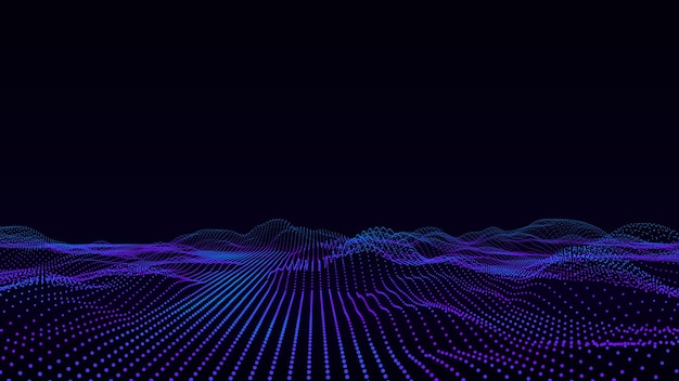 Tecnología digital vectorial onda Ciberespacio oscuro con puntos y líneas de movimiento Fondo futurista