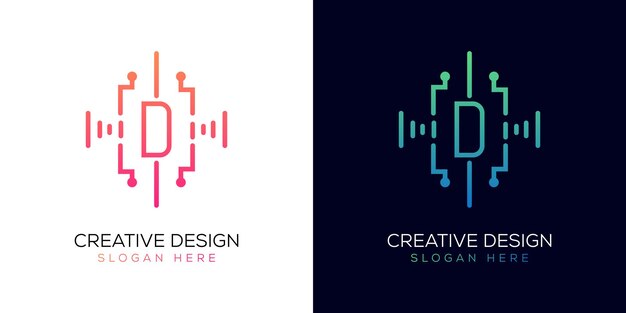 Tecnología Diseño de la letra D del logotipo Gradiente de color