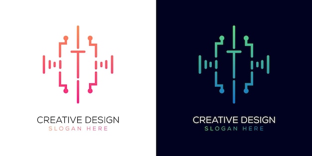 Tecnología Diseño de la letra T del logotipo Gradiente de color