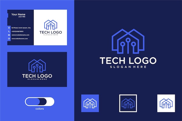 Tecnología con diseño de logotipo de casa y tarjeta de visita.