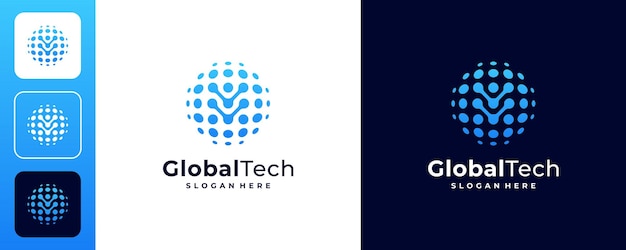 Tecnología de diseño de logotipo de datos del planeta con diseño de logotipio de la letra V