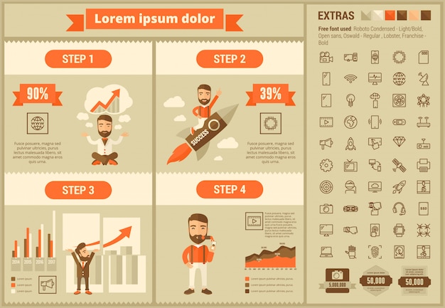 Vector tecnología de diseño plano infografía plantilla e iconos conjunto