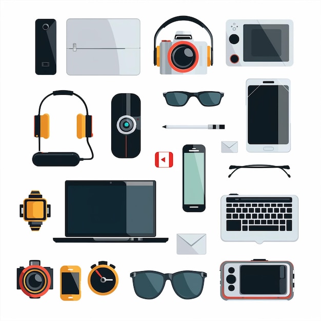 tecnología de dispositivos vectoriales ilustración gadget digital conjunto de diseño moderno icono móvil cartoo