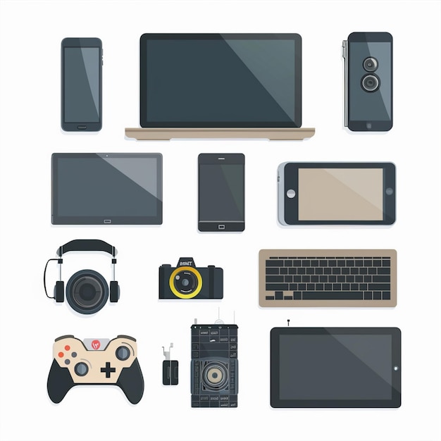 tecnología de dispositivos vectoriales ilustración gadget digital conjunto de diseño moderno icono móvil cartoo