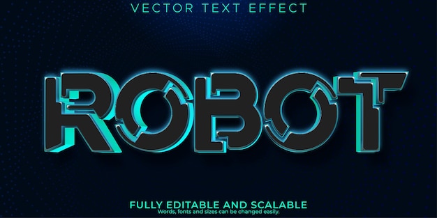 Vector tecnología editable de efecto de texto de robot y estilo de fuente futuro