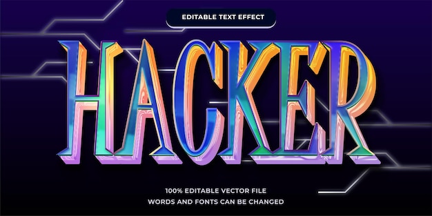 Tecnología de efecto de texto HACKER estilo a todo color con fuente editable