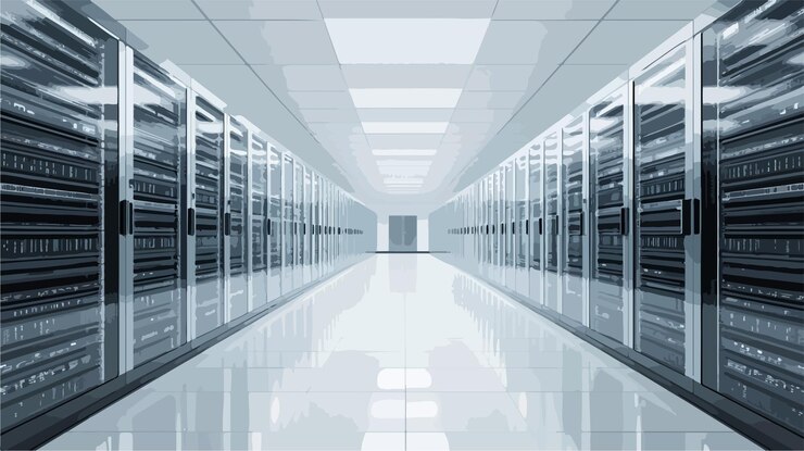Vector tecnología eficiente de centros de datos para operaciones centralizadas composición de amplio ángulo
