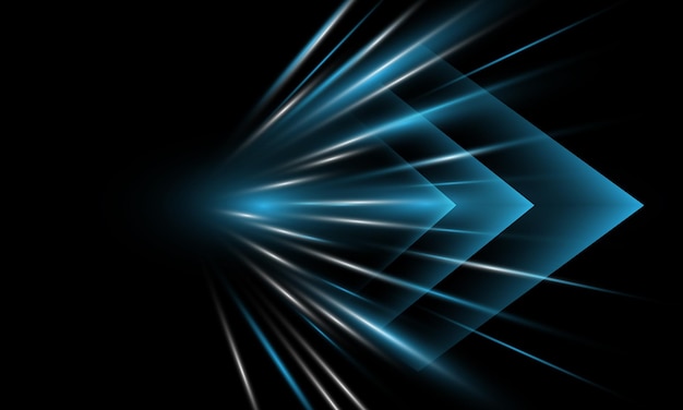 Tecnología flecha de energía azul rápida altura velocidad datos dirección cibernética en diseño negro vector de fondo futurista