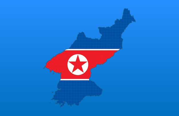 Tecnología de fondo abstracto de la bandera y el mapa de corea del norte