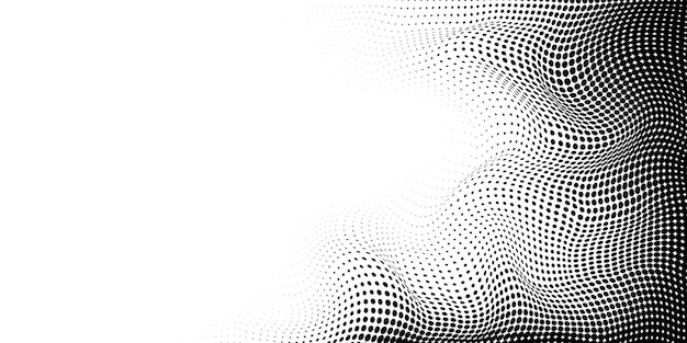 Tecnología de fondo abstracto negro con puntos de medio tono fondo de onda de malla de medio tono cuadrícula de puntos del lado derecho