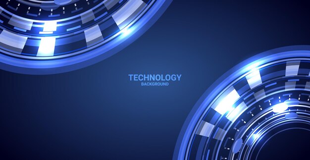 Tecnología de fondo con luces brillantes azules de neón marco de círculo de línea futuro papel tapiz BG vector