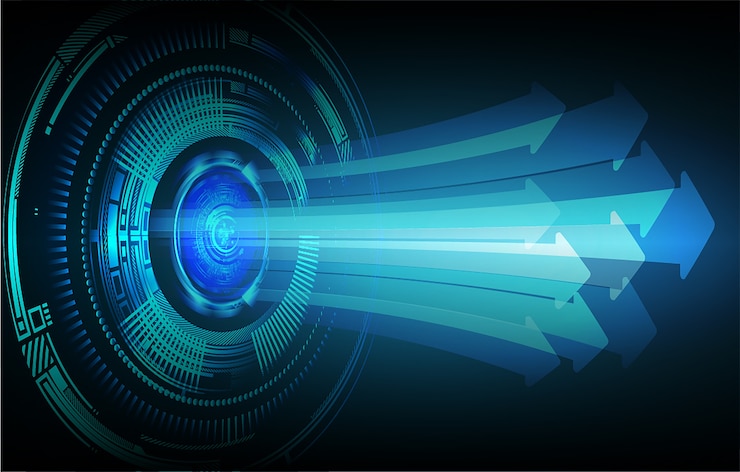 Vector tecnología futura del circuito cyber de flecha azul