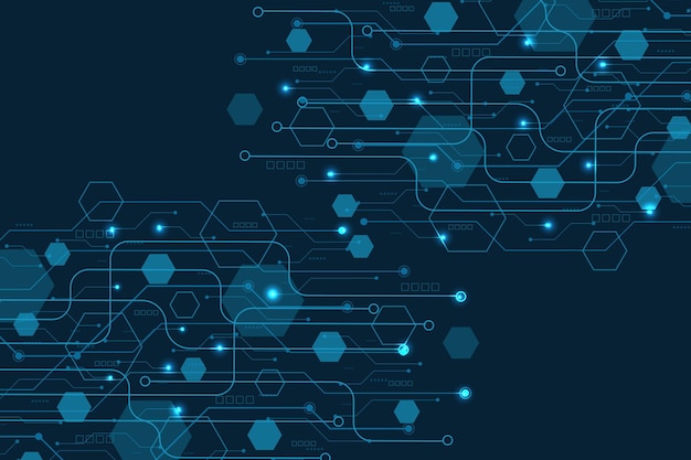 Tecnología futurista abstracta con líneas de conexión de puntos y hexágonos visualización de grandes datos