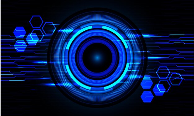 Tecnología futurista círculo de luz azul circuito potencia energía geométrica en vector de fondo negro