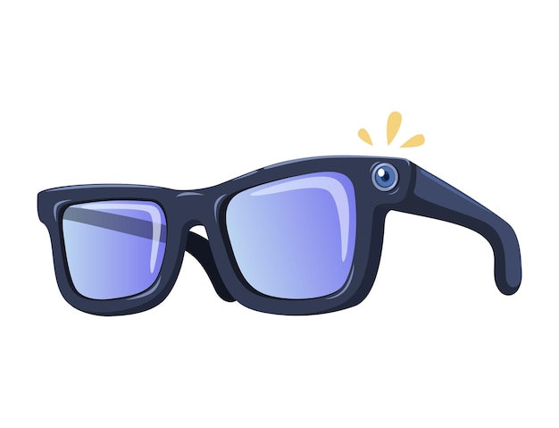 Tecnología de las gafas inteligentes, la cámara, el gadget, la ilustración de dibujos animados, el vector.