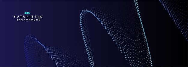 Tecnología geométrica de partículas ondulantes con gradiente azul oscuro verde fondo de bandera abstracto