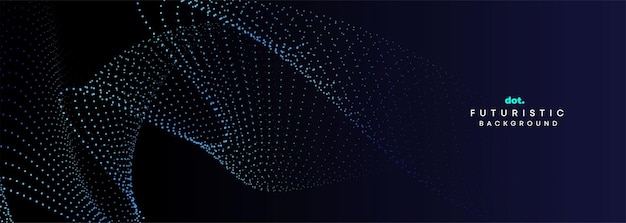 Tecnología geométrica de partículas ondulantes con gradiente azul oscuro verde fondo de bandera abstracto