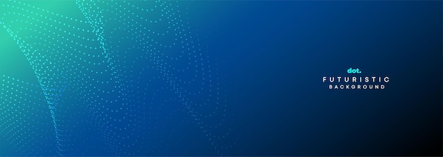 Tecnología geométrica de partículas ondulantes con gradiente azul oscuro verde fondo de bandera abstracto
