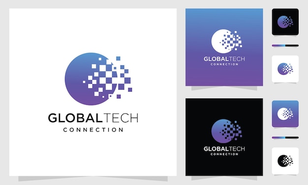 Tecnología global de píxeles diseño de logotipo inspirador icono de idea global creativo digital