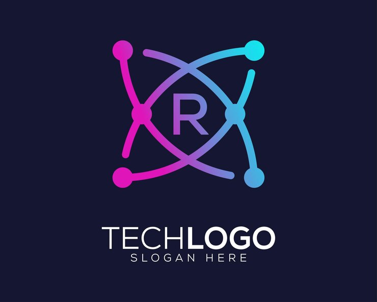 Vector tecnología gradian color letra r logo