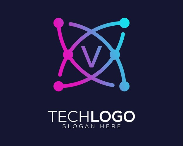 Vector tecnología gradian color letra v logo