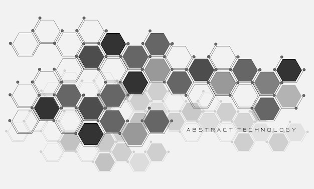 La tecnología gris oscura abstracta conecta el patrón de hexágonos geométricos del concepto en el vector de fondo blanco