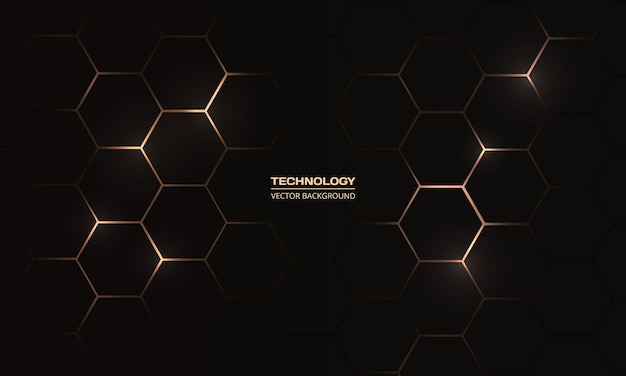 Tecnología hexagonal de color negro y dorado cubo de miel ilustración vectorial de fondo abstracta