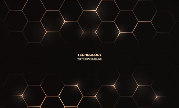 Tecnología hexagonal de color negro y dorado cubo de miel ilustración vectorial de fondo abstracta