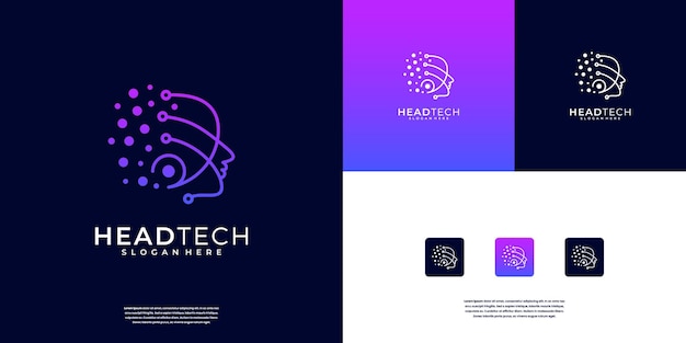 Tecnología humana abstracta o gente tecnología digital inteligencia artificial jefe de tecnología inspiración de diseño de logotipo