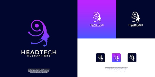 Tecnología humana o gente tecnología digital abstracto inteligencia artificial jefe de tecnología vector de diseño de logotipo